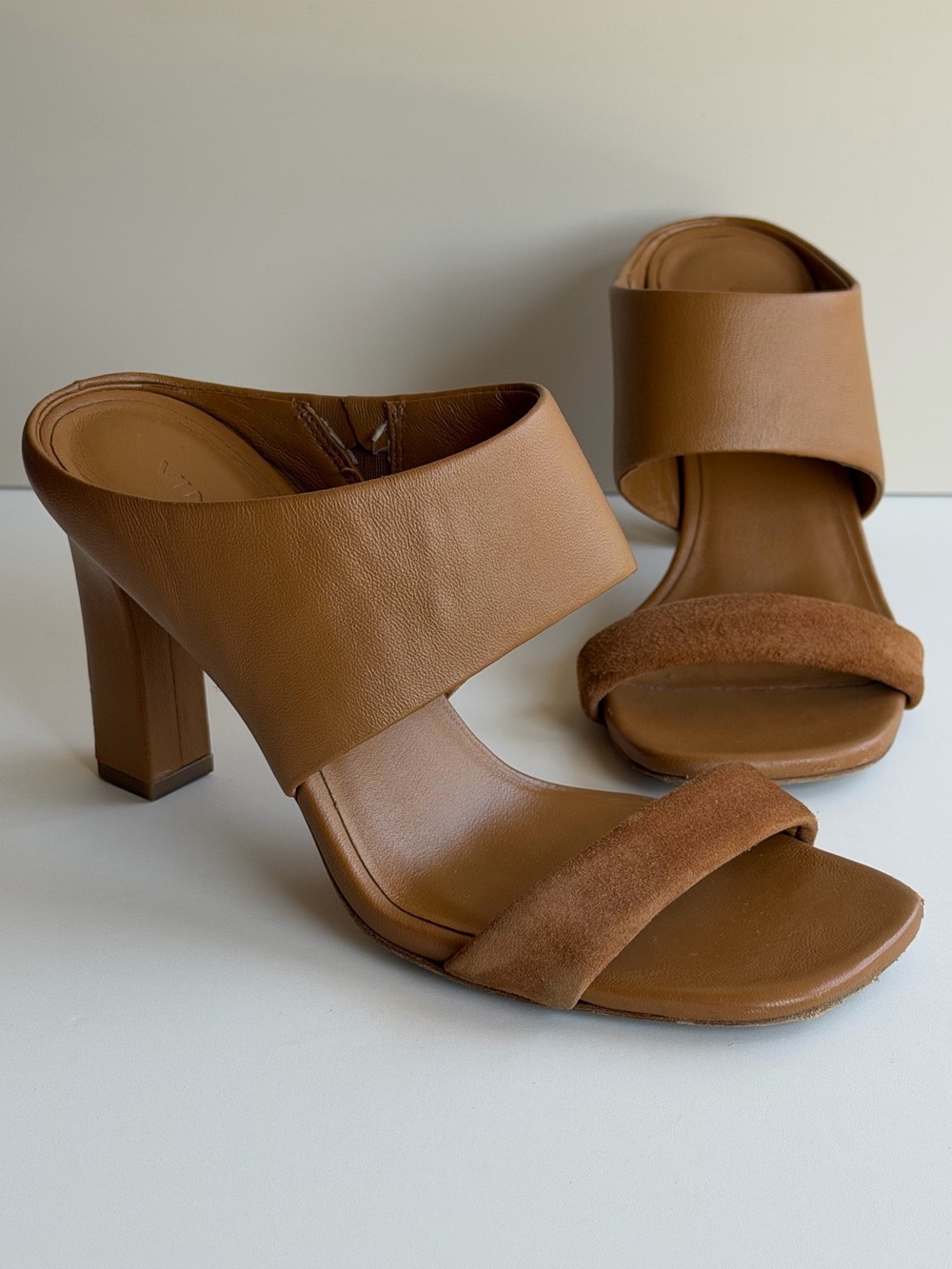 Vince Quinn Mixed Brown Leather Slide Sandals Mule Heels